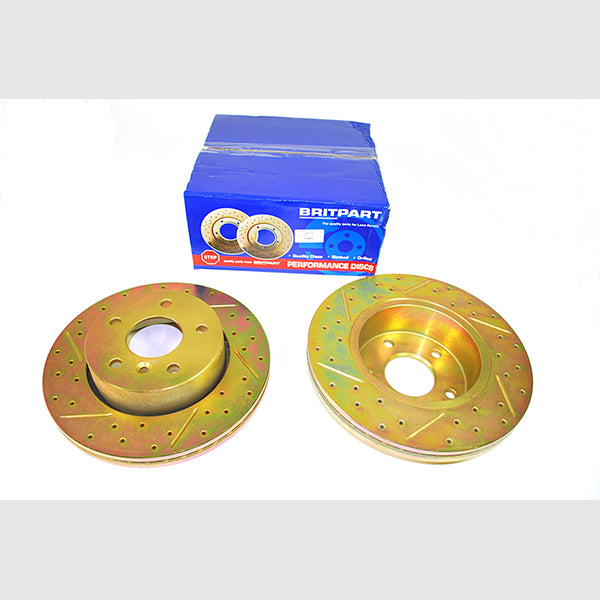 Front Vented Brake Discs Drilled and Grooved Performance Upgrade for Range Rover P38 – DA4603