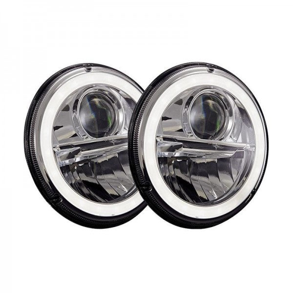 Wipac S7096LED 7" LED Chrome Halo Headlight Set suitable for Defender RHD vehicles
