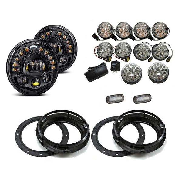 Black Projector LED Alien Headlights with DRL Light Package - Clear Full suitable for Land Rover Defender
