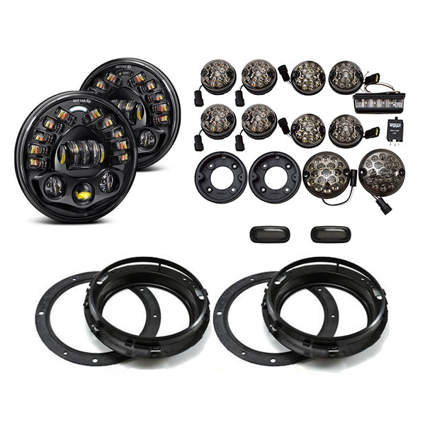 Black Projector LED Alien Headlights with DRL Light Package - Smoked Full suitable for Land Rover Defender