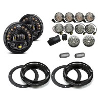 Land Rover Defender Black Projector LED Alien Headlights with DRL Light Package - Clear Full