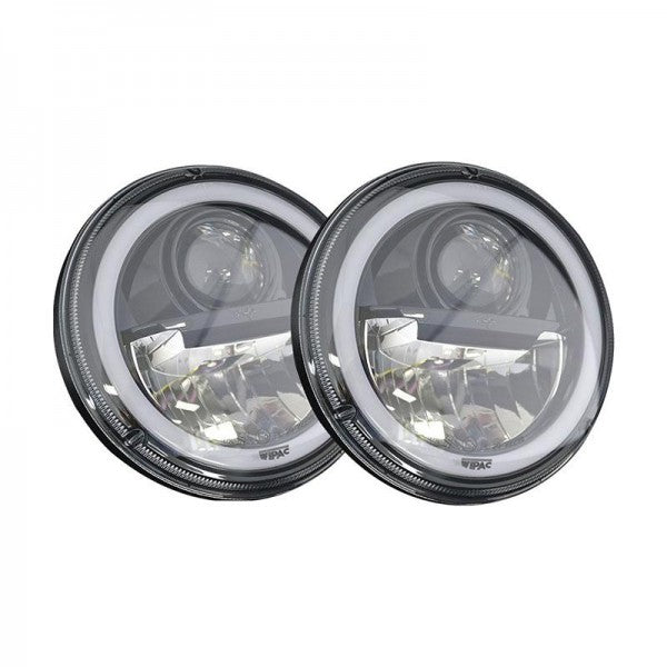 Wipac S7097 LED 7" LED Black Halo Headlight Set suitable for Defender RHD vehicles