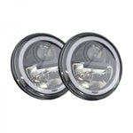 Wipac S7097 LED 7" LED Black Halo Headlight Set suitable for Defender RHD vehicles