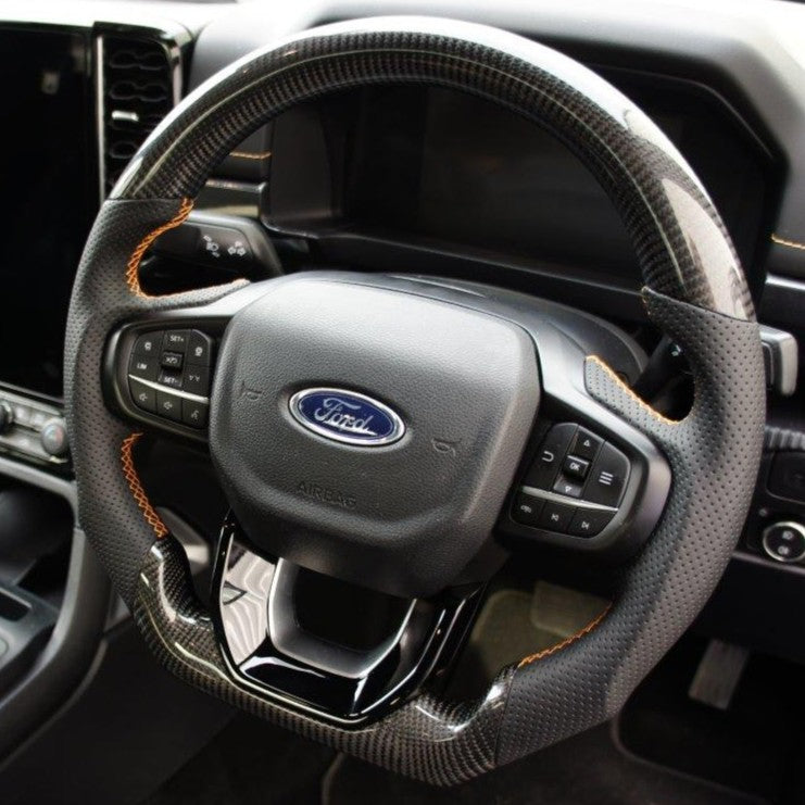 Ford Ranger (2023+) Carbon and Leather Flat Bottom Heated Steering Wheel