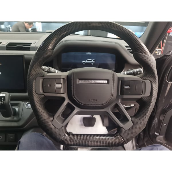 Carbon Fibre & Perforated Leather Heated Flat-Bottom Steering Wheel suitable for Land Rover Defender (L663)