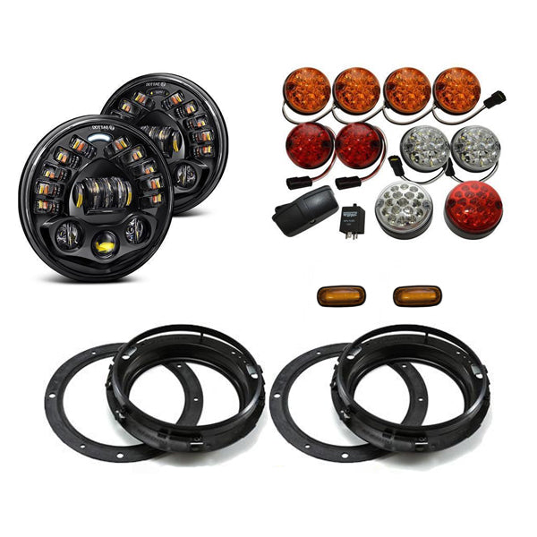 Black Projector LED Alien Headlights with DRL Light Package - Colour Full suitable for Land Rover Defender