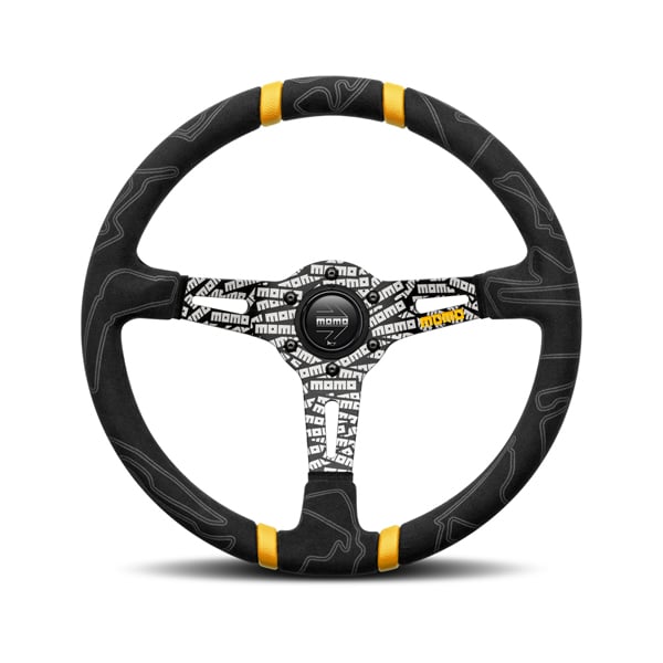Momo Ultra Black Steering Wheel with Yellow Insert for Land Rover Defender