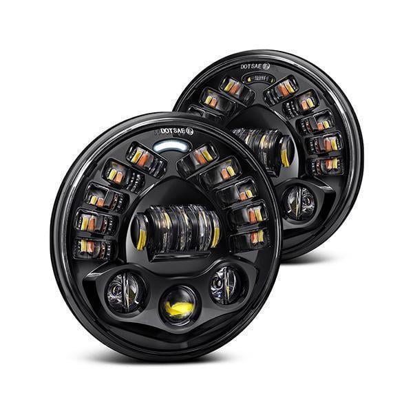 Black Projector LED Alien Headlights with DRL suitable for Land Rover Defender