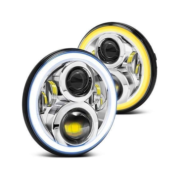 LED Projector Headlights with Halo (Chrome) suitable for Land Rover Defender