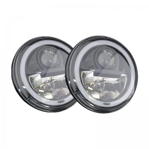 Wipac S7099 LED 7" LED Black Halo Headlight Set suitable forDefender LHD vehicles