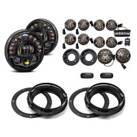 Land Rover Defender Black Projector LED Alien Headlights with DRL Light Package - Smoked Full